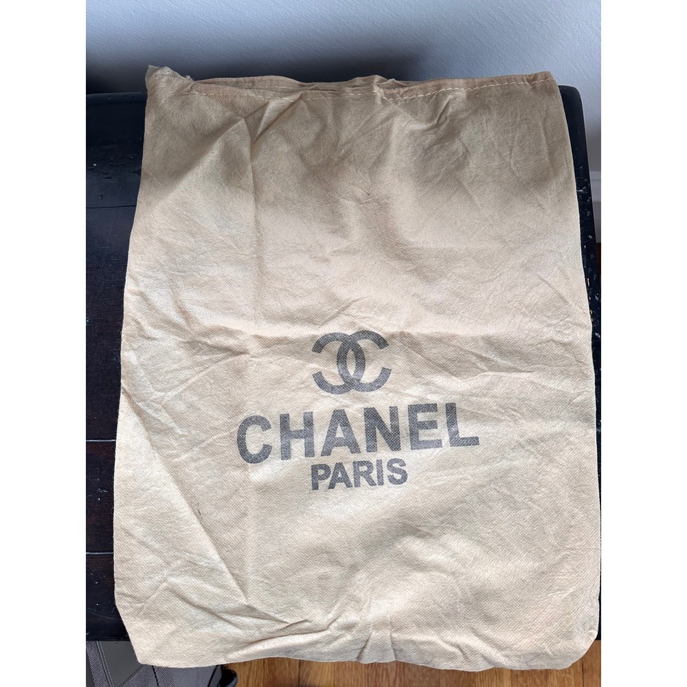Vintage Chanel Tan Felt Dust Bag CC Logo Paris Handbag Accessory